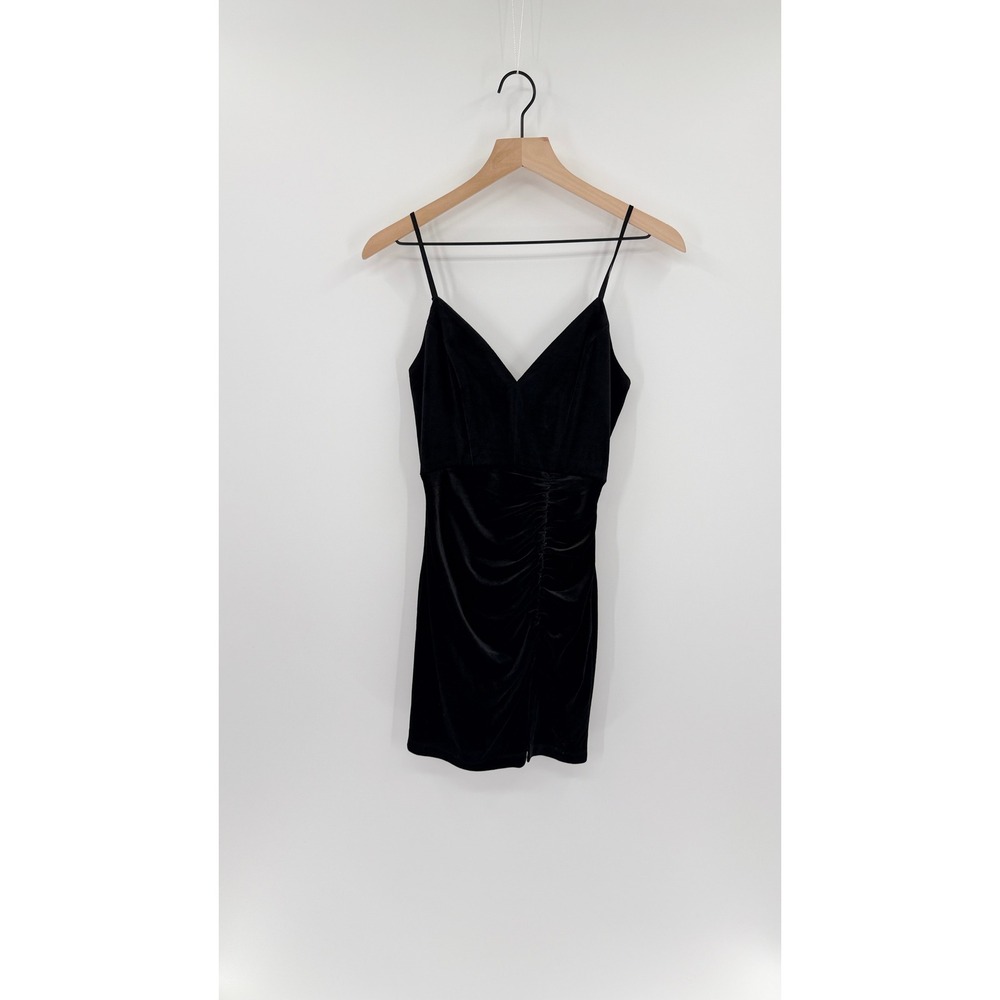 Y2K Glam Bodycon Mini Party Dress Sz S Ruched Velvet LBD Goth Chic HOCO